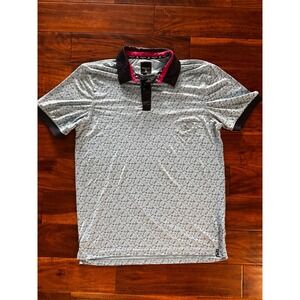 Kenneth Cole Golf Mens Novelty Print Polo Shirt Blue Black Pink Golf Carts M